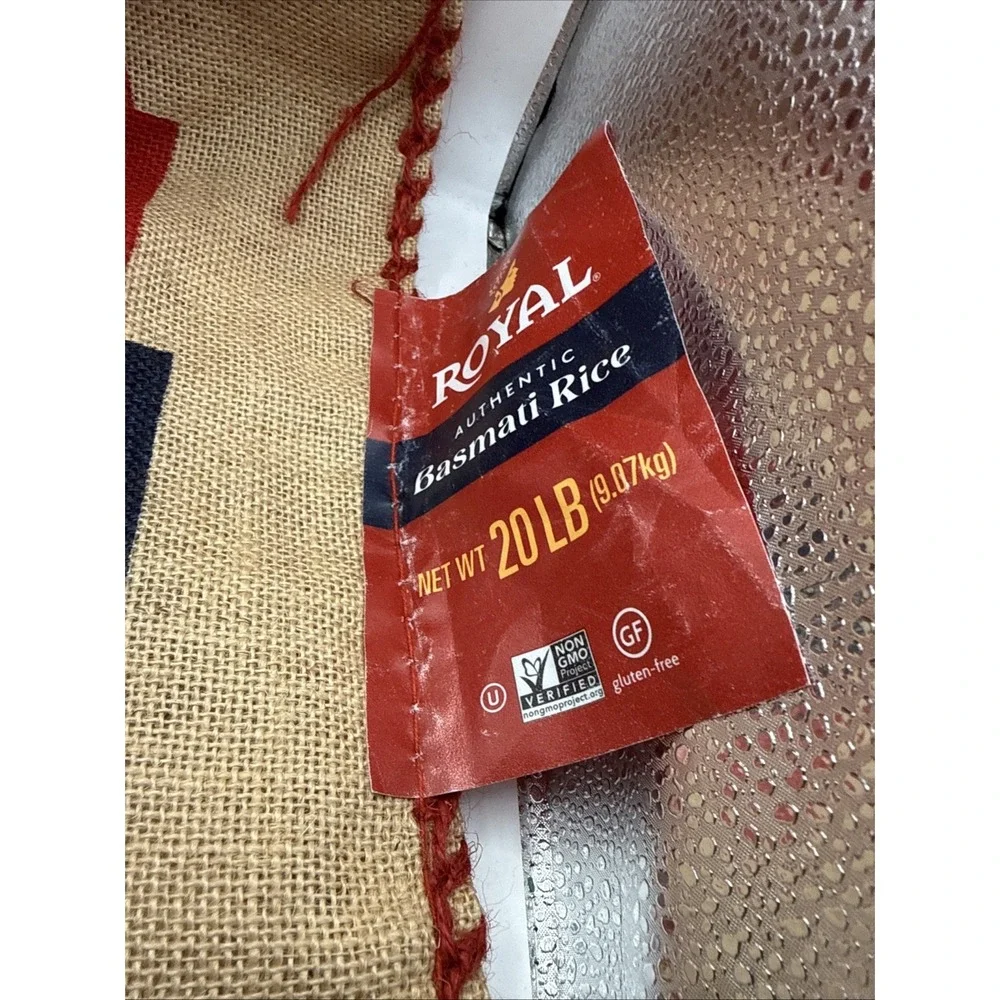 Royal Basmati Rice Bag 20lbs Burlap Handles Zipper Heavy Duty 25th Anniv No Rice